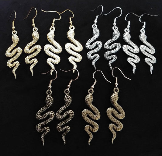 Silver, Bronze or Gold Snake Earrings